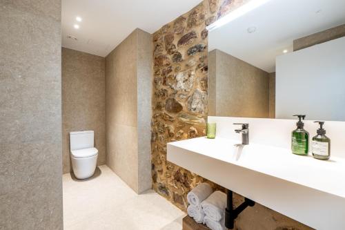 a bathroom with a sink and a toilet at Hotel Gamongoa in Rentería