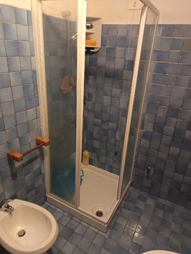 a bathroom with a shower with a toilet and a sink at Cristallo del Gran Sasso in Forca di Valle