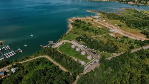 an aerial view of an island in the water at Aqua Glamp in Jaszczurowa