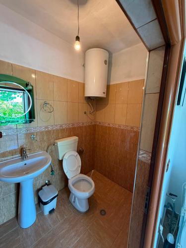 a bathroom with a toilet and a sink at Villa Balliu in Pogradec