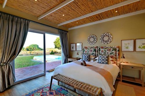 a bedroom with a large bed and a large window at De Hoop Collection in De Hoop Nature Reserve