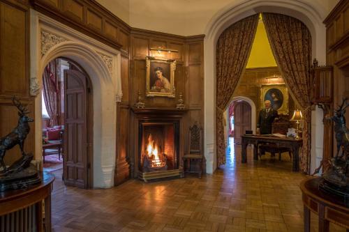 a living room filled with furniture and a fire place at Lough Rynn Castle in Mohill