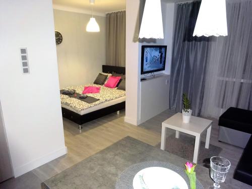 Posteľ alebo postele v izbe v ubytovaní Apartament Junior