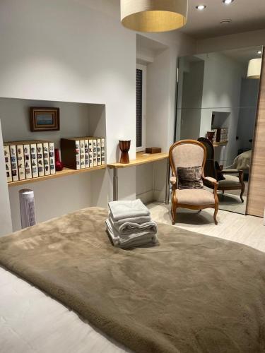 a room with a bed and a chair and a desk at Le Reflet du Lac in Annecy