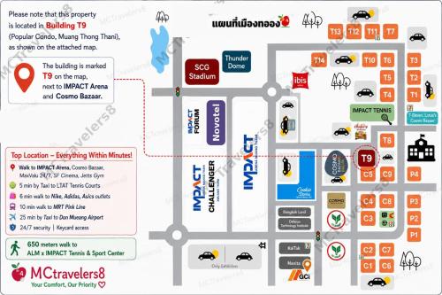a map of the city of singapore with various icons at 3 Beds,WiFi,Washing Machine,IMPACT Arena at T9 in Ban Bang Phang