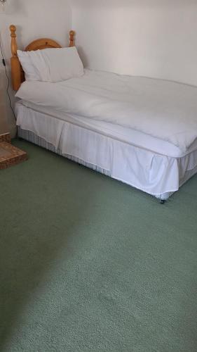 a bed in a room with a green carpet at Vintage Retreat in Kingussie