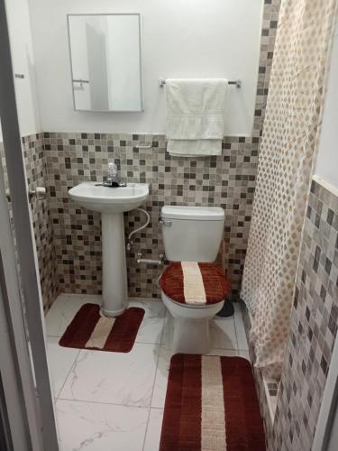 a bathroom with a toilet and a sink at Cozy Room with fast Internet & Netflix in Whitehall