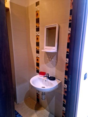 a bathroom with a sink and a mirror at la Casa de doha in Tangier