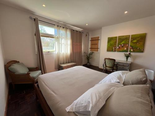 a bedroom with a large white bed and a window at Grande Maison Mandrosoa in Abohijanahary