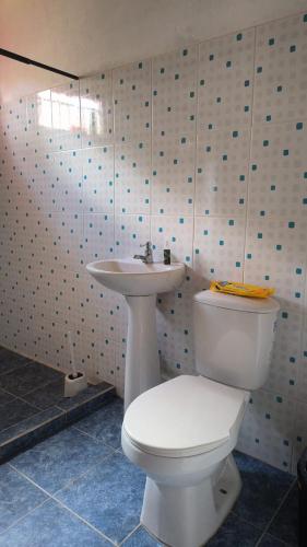 a bathroom with a white toilet and a sink at Sendero Ancestral in Guarne