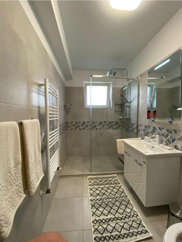 a bathroom with a shower and a sink at Tomorrowland Residence in Boom