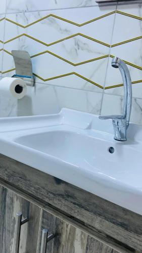a sink with a faucet in a bathroom at Wadi Rum Panorama Suites in Disah