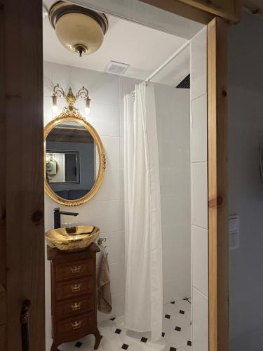 a bathroom with a sink and a mirror at Agroturystyka Evita in Jabłeczna
