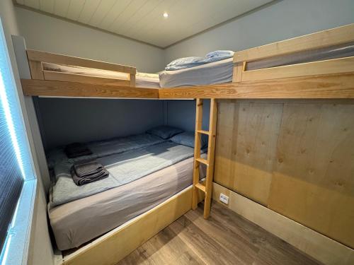 a couple of bunk beds in a small room at The Container House in Fyresdal