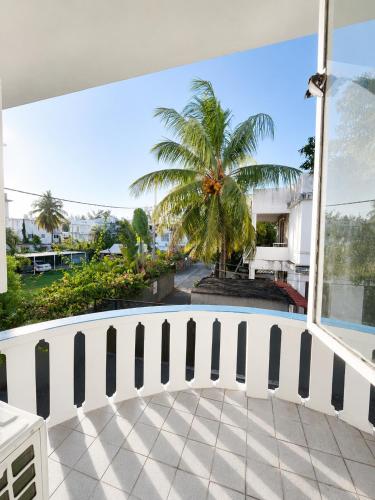 a balcony with a view of a palm tree at Villa Saint Malo in Pereybere