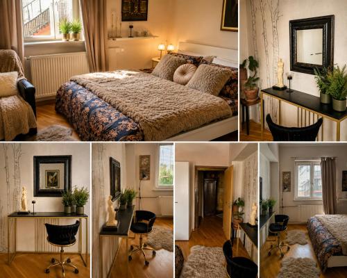 a collage of four pictures of a bedroom at Apartment Baci in Rose resort in Ljubljana