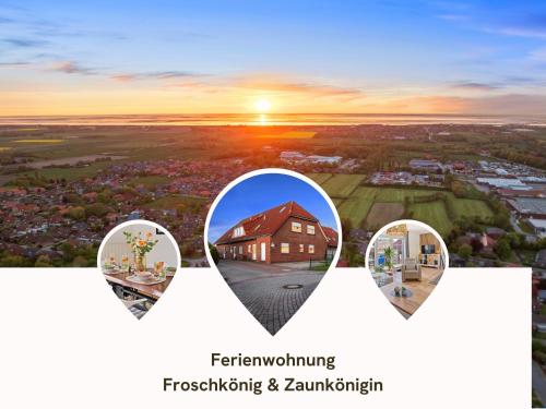 a collage of photos of a house and a sunset at FroschKönig in Norden