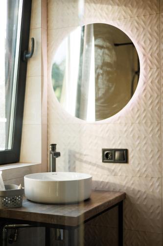 a bathroom with a sink and a mirror at Давидів Хутір in Zhytomyr