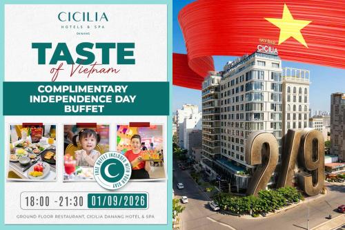 a collage of pictures of a city with a building at Cicilia Hotels & Spa Danang in Danang