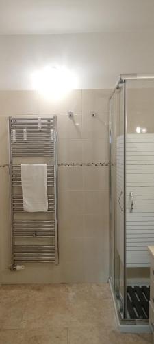 a bathroom with a shower and a glass shower stall at B&B Casa dolce casa in Cutrofiano