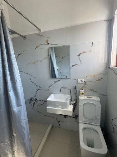 a bathroom with a sink and a toilet at Guest House Mario in Berat