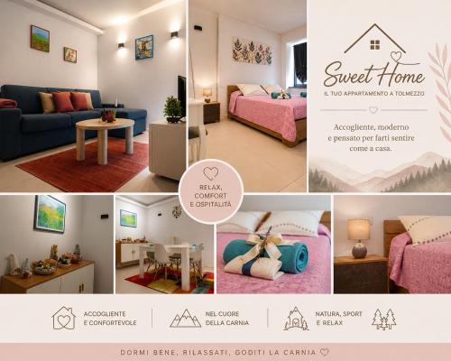 a collage of photos of a bedroom and a room at Sweet Home in Tolmezzo