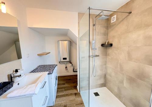 a bathroom with a shower and a sink at Studio Cosy Pont-Saint-Maxence in Pont-Sainte-Maxence