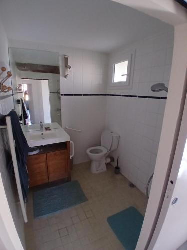 a bathroom with a sink and a toilet at Gîte des collines in Saint-Donat-sur-lʼHerbasse