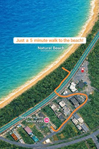 a map of just a minute walk to the beach at Third Place Onna Tancha Villa in Onna
