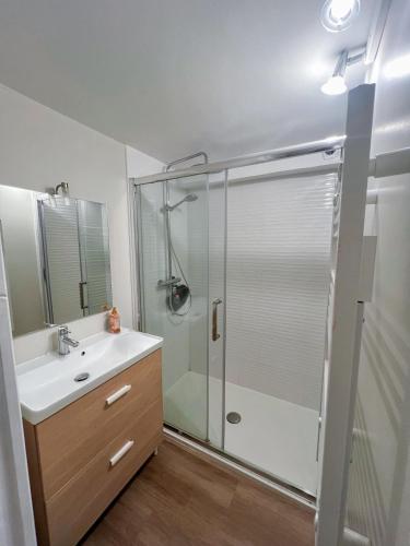 a bathroom with a shower and a sink at Zen & uS Maison entière in Margny-lès-Compiègne