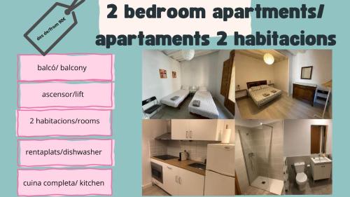 a collage of photos of a room with bedroom at Cal Mestre- Olot in Olot