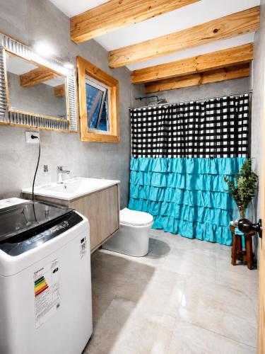 a bathroom with a sink and a toilet at Casa de las Flores in Panguipulli