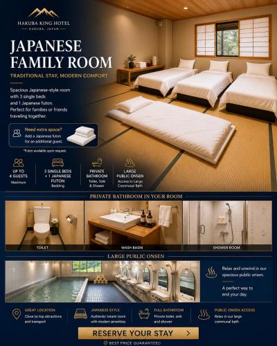 a flyer for a japanese family room with two beds at Hakuba King Hotel in Hakuba