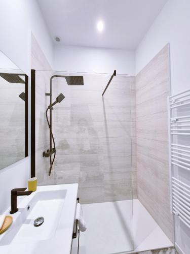 a bathroom with a shower and a white sink at Le 17eme - Centre Historique in Auch