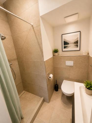 a bathroom with a shower and a toilet at PaderQuartier2 in Paderborn