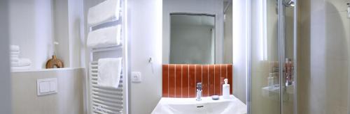 a bathroom with a sink and a mirror at Lo Berge in Saint-Pée-sur-Nivelle