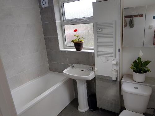 a bathroom with a sink and a tub and a toilet at Nature and beach in Lowestoft