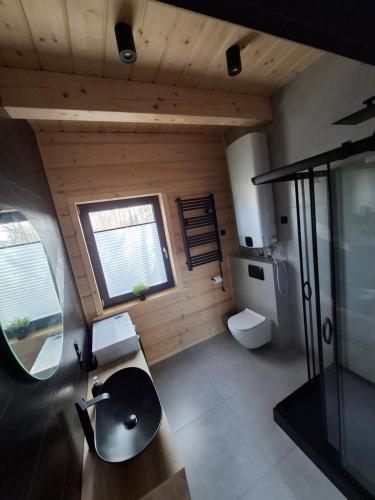 ein Badezimmer mit Waschbecken und Toilette in der Unterkunft Bez Planu in Zambski Stare