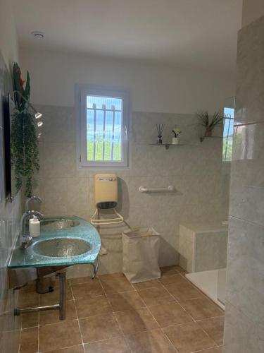 a bathroom with a sink and a shower at A Casa POGGIOLI in Rogliano