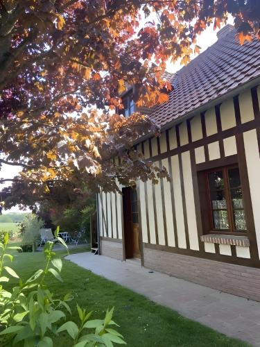 a building with a tree in front of it at Sous Les Bruyères in Sainte-Marguerite