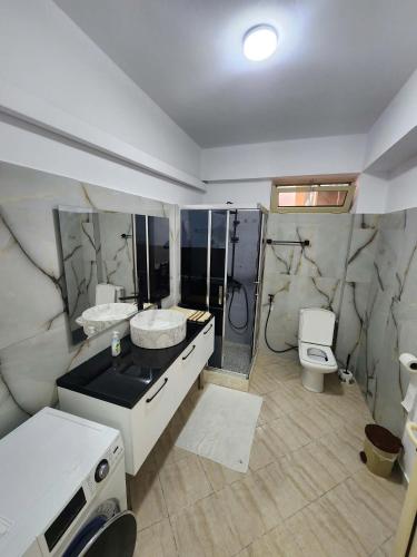 a bathroom with a sink and a toilet at Apartment 1 by Villa Ceni in Elbasan