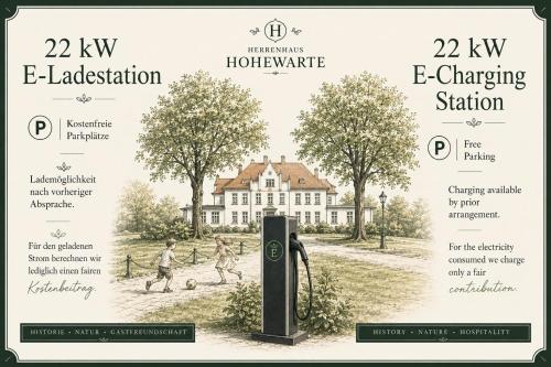 a sign for a house with children playing soccer at Herrenhaus Hohewarte in Lübeck