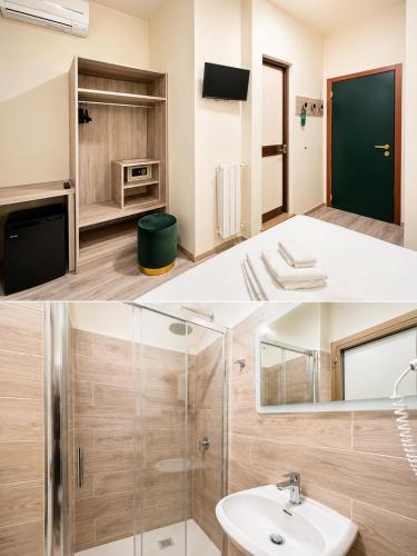 a bathroom with a sink and a mirror at Hotel Liu in Lido di Camaiore