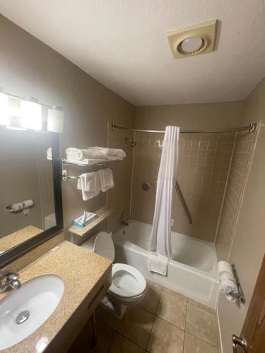 a bathroom with a sink and a toilet and a shower at Quality Inn in Council Bluffs