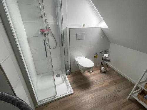 a bathroom with a shower and a toilet at Logger in Emden