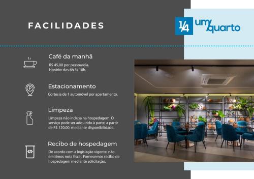 a brochure for a restaurant with a table and chairs at Heron Marinho Flats in Campina Grande