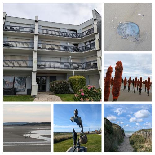 a collage of photos with a building and a statue at L'évasion Marine in Camiers
