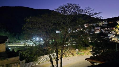 a tree in the middle of a city at night at Refúgio in Ouro Preto