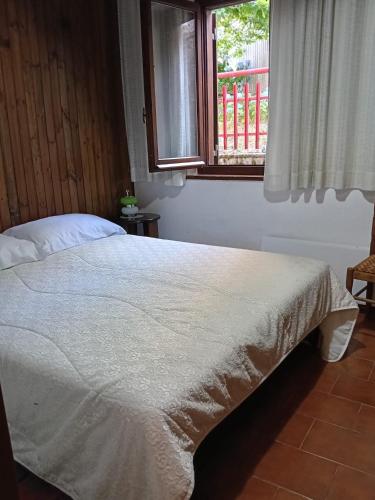 a bed in a bedroom with a window at Montanara Home in Camigliatello Silano