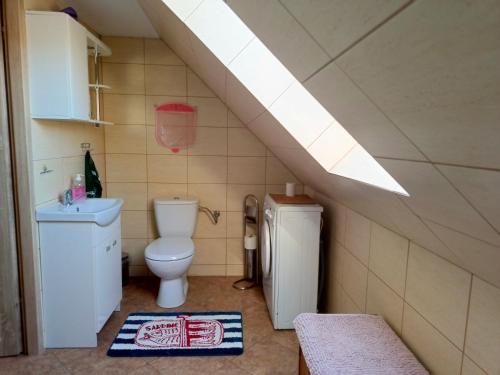 a bathroom with a toilet and a sink at Zacisze pod lasem in Ruciane-Nida